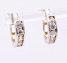 Silver Tone CZ Huggy Hoop Earrings