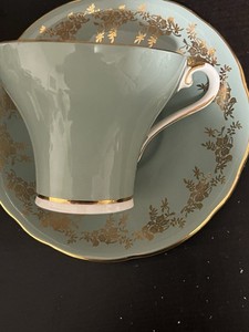 Vintage Aynsley Sage Green Corset Teacup Saucer