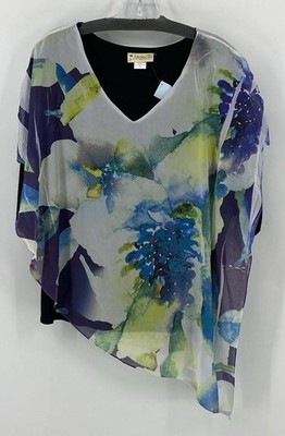 Impulse California Blue Tie Dye Tunic Black Sleeves Medium Asymmetric EUC