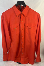 VTG H Bar C Cali Ranch Wear shirt 70s Red 16.5 34 Pearl Snap Cowboy Made in USA