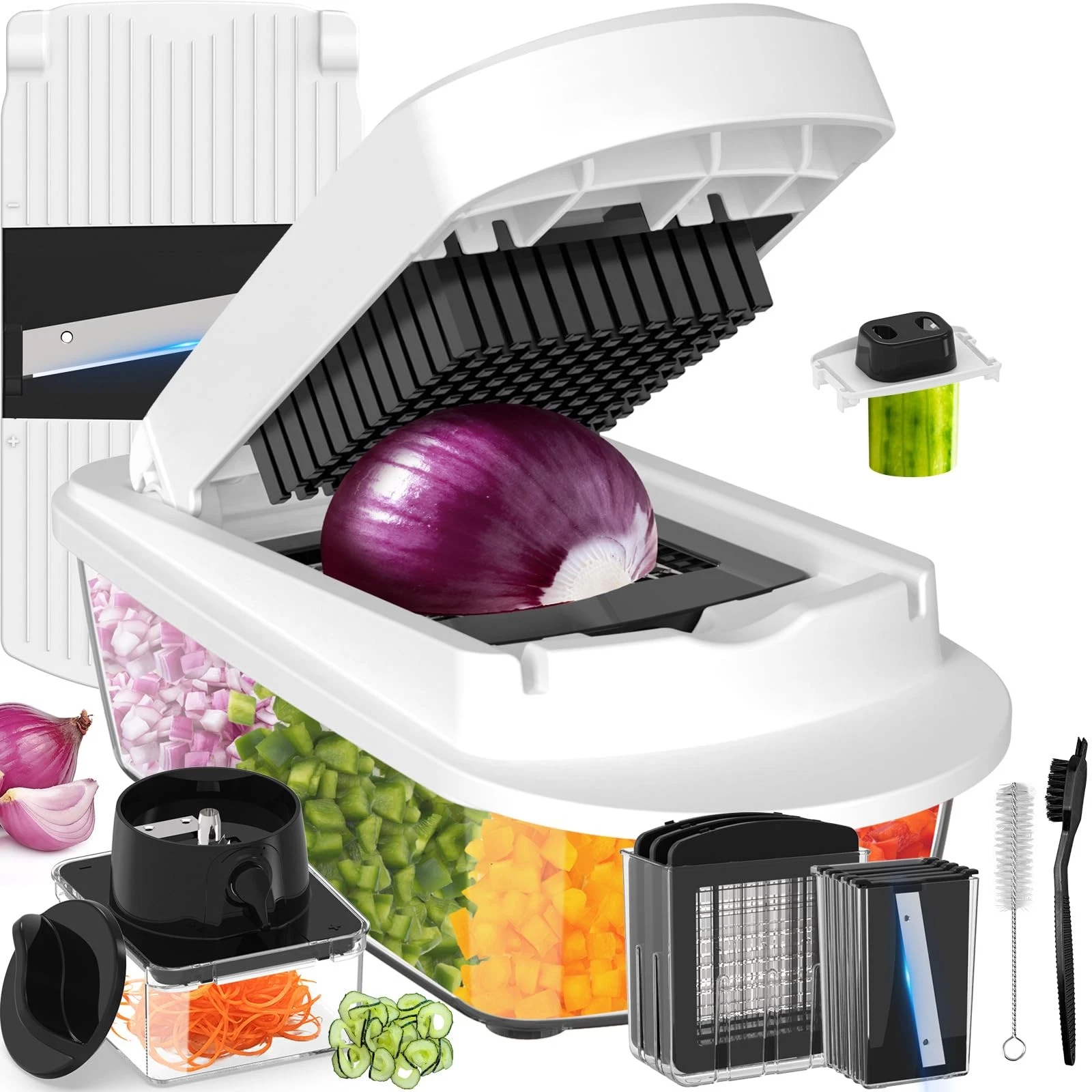 12 Blade All-in-1 Vegetable Chopper Mandoline Slicer with Container, Spiraliz...