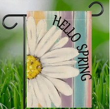 Garden Flag 12x18in Burlap Double-sided Hello Spring Daisy
