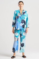 Natori Botanic Melody Pajamas 2 PC Set Sz M Teal Floral Satin 88 Gorgeous NWT