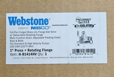 Webstone Nibco H-81414HV  1'' Press x Rotating Flange. New