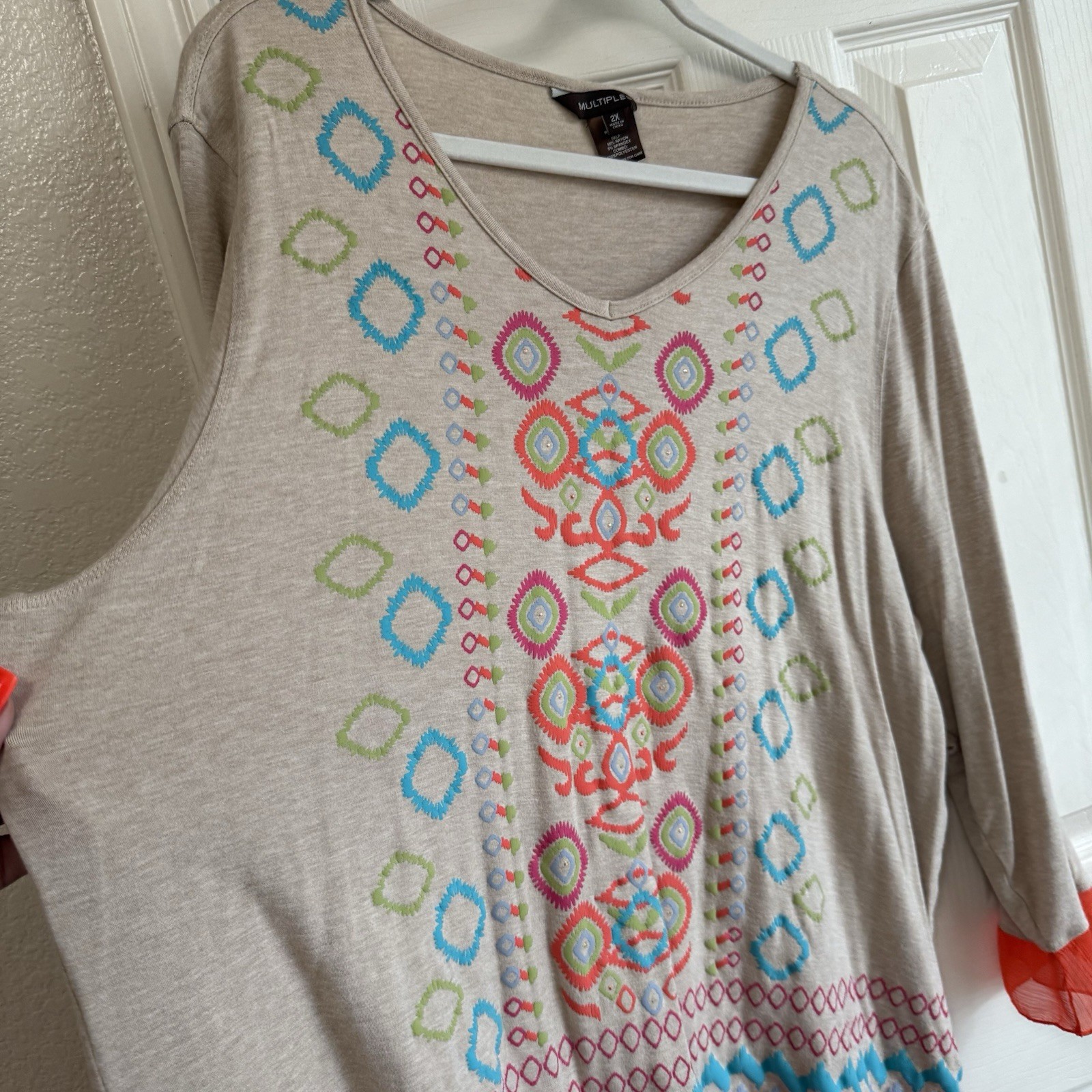 Multiples 2X Cute Fun Aztec Pattern Stretchy Top … - image 5