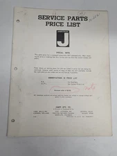 JAMESWAY SERVICE PARTS PRICE LIST CATALOG DEALERSHIP LITERATURE 1961