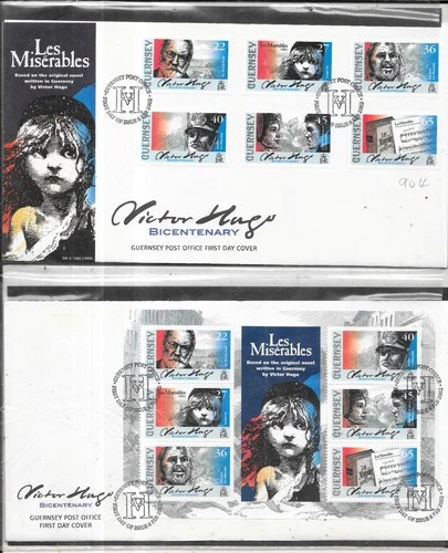 GB QEII FDC Guernsey FDC x 2 Les Miserables Hand Cancel (904)