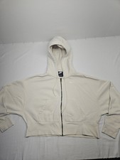 Nike Women's XS Beige Cotton Full Zip Pockets Cropped Oversized Athletic Hoodie