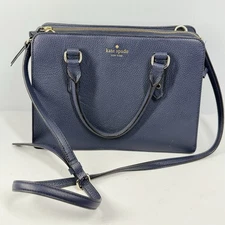 Kate Spade New York Mulberry Street Lise Satchel Crossbody Navy Blue Leather Bag