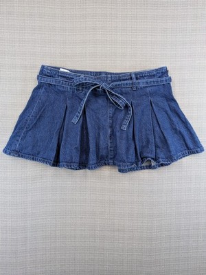 American Eagle Outfitters Skort Womens 6 Blue Denim Pleated Belted Mini Lined