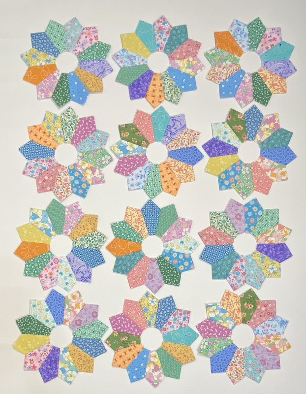 Set Of 12 Scrappy 10" Dresden Plate Quilt Blocks Prewashed Fabric Applique