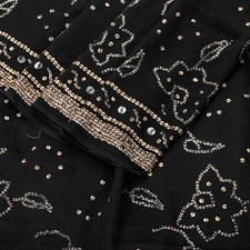 Sanskriti Vintage Black Pure Georgette Saree Embroidered Sequins 5.5 Yd Fabric