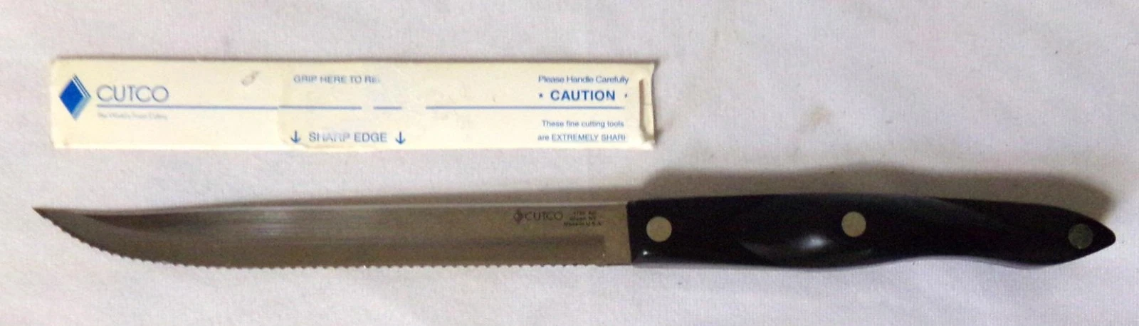 Cutco Black Handle 1729 Serrated Bread Knife New Old Stock