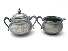 Antique Creamer and Sugar Bowl Quadruple Silver Plate by Van Bergh Co