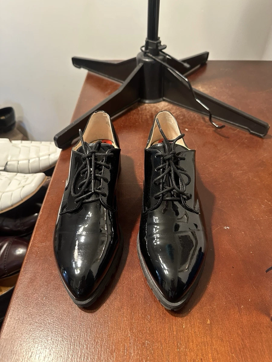 Nine West Oxfords Women\'s 7.5 Barbieri Black Patent Leather Lace Up Shoes Nine West Oxfords Black Flats for Women for sale | eBay main image 4