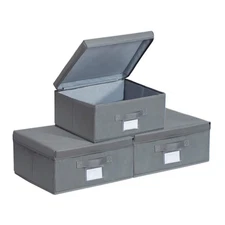 3 Pack 14.2x12.6" Dark Grey Stackable Fabric Storage Bins with Lids DVD Box