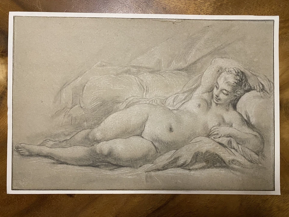 François Boucher (1703-1770) - Akt Frau (Albertina Facsimile,~1900) Nude Bild - Bild 3 von 4