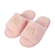 A2Z Womens Fluffy Pink Open Toe Slippers Soft Plush Warm Indoor Non Slip Slides