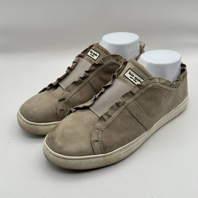 Kate Spade Lance Womens Sneakers 8M Suede Leather Slip On Ruffle Taupe Gray