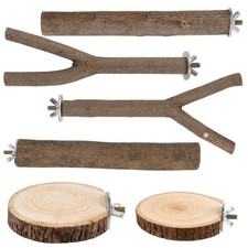 6 PCS Bird Perch Set, Natural Birch Wood Straight  Forked Perches with Platf...