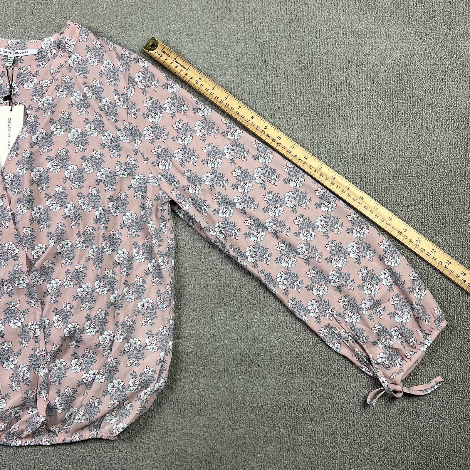 Collective Concepts Women's XXL Pink Floral Long Sleeve Tie Cuffs Surplice Neck