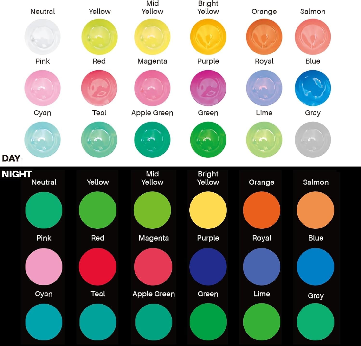 Glow in the Dark Paint 18 Colors, 11 Ml Acrylic Paint for Decoration, Outdoor an