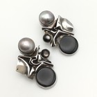 22g Vintage Sterling Silver Black Onyx & Pearl Earrings Marked Sterling #69 — photo 3