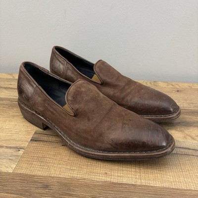 Moma Italian Calf Leather Stacked Sole Slip On Loafers Shoes Dark Brown Men s 42