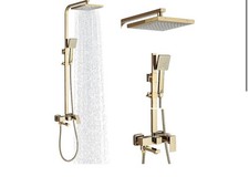 Gold Shower Mixer Taps 3-Function Shower Set with Rainfall Handheld – Bath