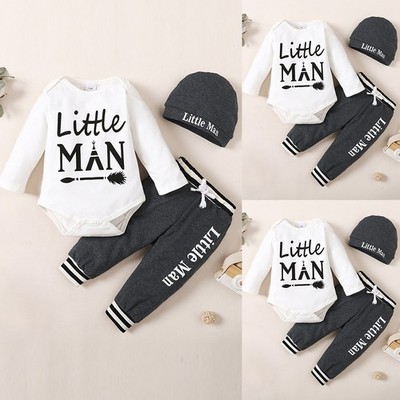 Neugeborenes Baby Jungen kleiner Mann Body Strampler Tops Hose Mütze Outfit Kleidung Set