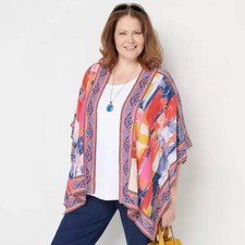Tolani Collection Multicolor Floral Printed Tropical Open Front Woven Kimono S