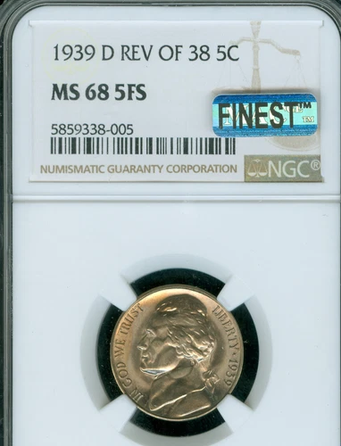 1939 D REV 38 JEFFERSON NICKEL NGC MS68 FS PQ FINEST REGISTRY & SPOTLESS POP 5 *
