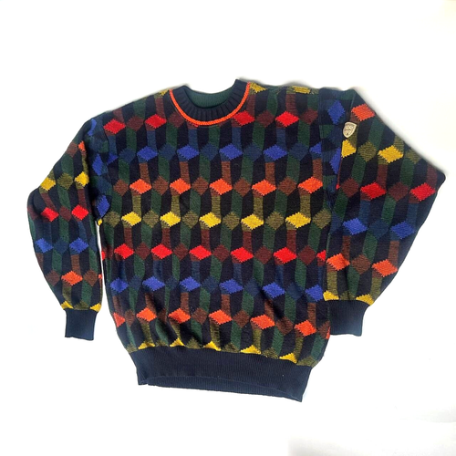 Vintage Carlo Colucci 3D Strick Mehrfarbig Pullover Herren Größe 54 Made In Germany - Bild 4 von 20