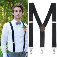 Men's Adjustable Suspenders Elastic Y-Shaped Braces Hooks Pants Brace Solid New