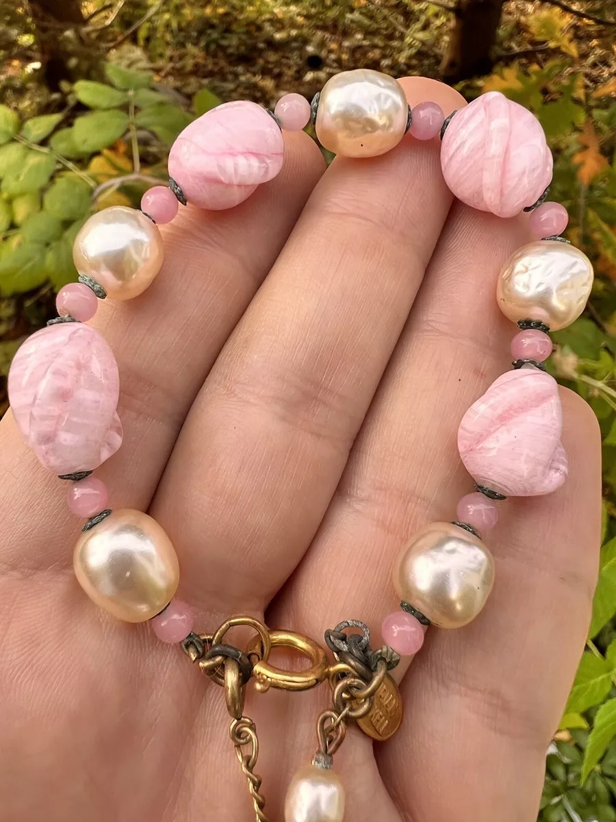 Vintage Rare Miriam Haskell Signed Pink Glass Faux Pearl Bracelet