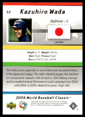 Kazuhiro Wada 2006 Upper Deck World Baseball Classic Box Set Kazuhiro Wada 2006 Upper Deck World Baseball Classic Box Set