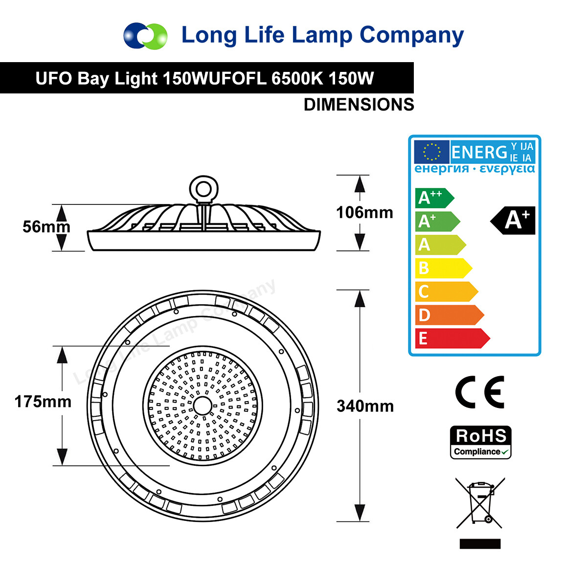 150W LED High Bay Light UFO Style IP65 Outdoor Commercial Warehouse