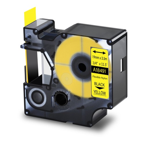 2PACK 18491 Flexible Nylon Label Tape 3/" Black on Yellow For DYMO Rhino 6000 - Picture 3 of 12