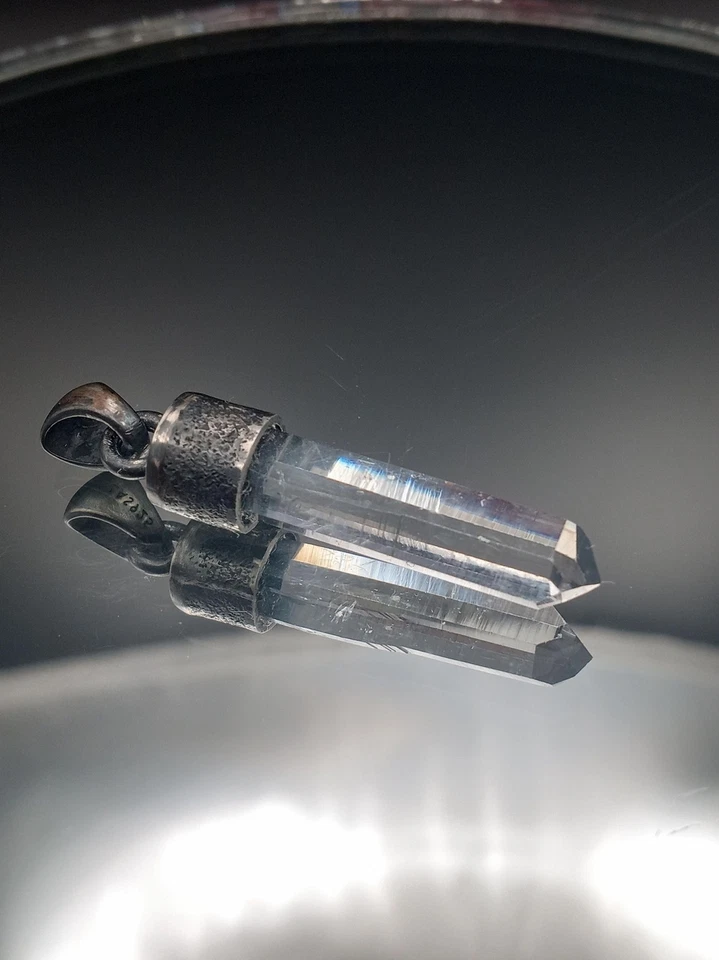 Lemurian Crystal Point Necklace, Textured Oxidized Silver Setting Quartz - Image 3 of 4