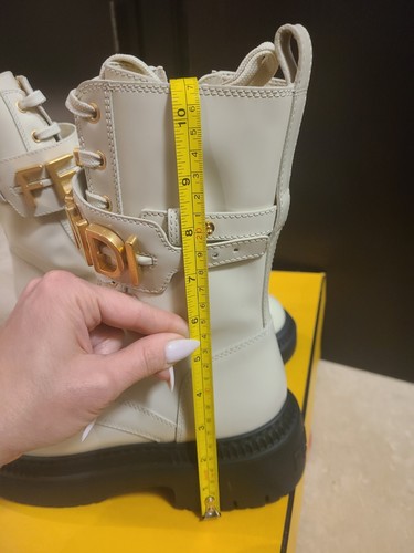 Fendi Boots Size 40, White Biker Calf Leather Boots W Gold Fendi Logo Buckle NEW - Picture 5 of 24