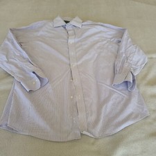 Lauren Ralph Lauren Slim Fit 17 White Blue Stripe Button Up Dress Shirt