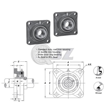 2x 1 in Square Flange Units Cast Iron UCFS205-16 Mounted Bearing UC205-16+FS205
