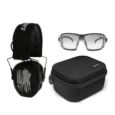 Walkers Razor Slim Electronic Muff Black (Flag) with Case and Protection Glasses