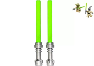 LEGO Star Wars Trans-Green Lightsaber x2 Metallic Silver Hilt Qui-Gon Jinn Yoda
