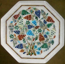 12 Inches Marble Coffee Table Top Grapes Pattern Inlay Work Side Table for Bar