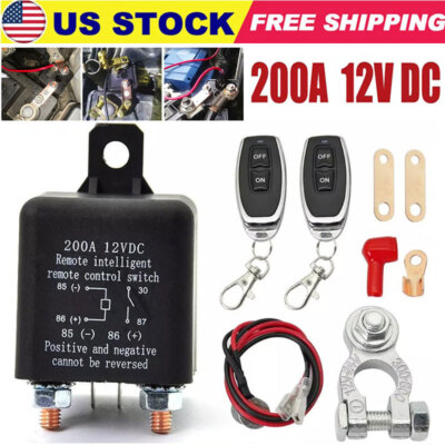 Wireless Remote 12V Battery Disconnect Relay Master Kill Switch With 2pcs Remote