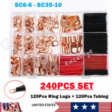 240 Pcs Battery Bare Copper Ring Lugs Cable Crimp Terminals Wire Connectors Kit