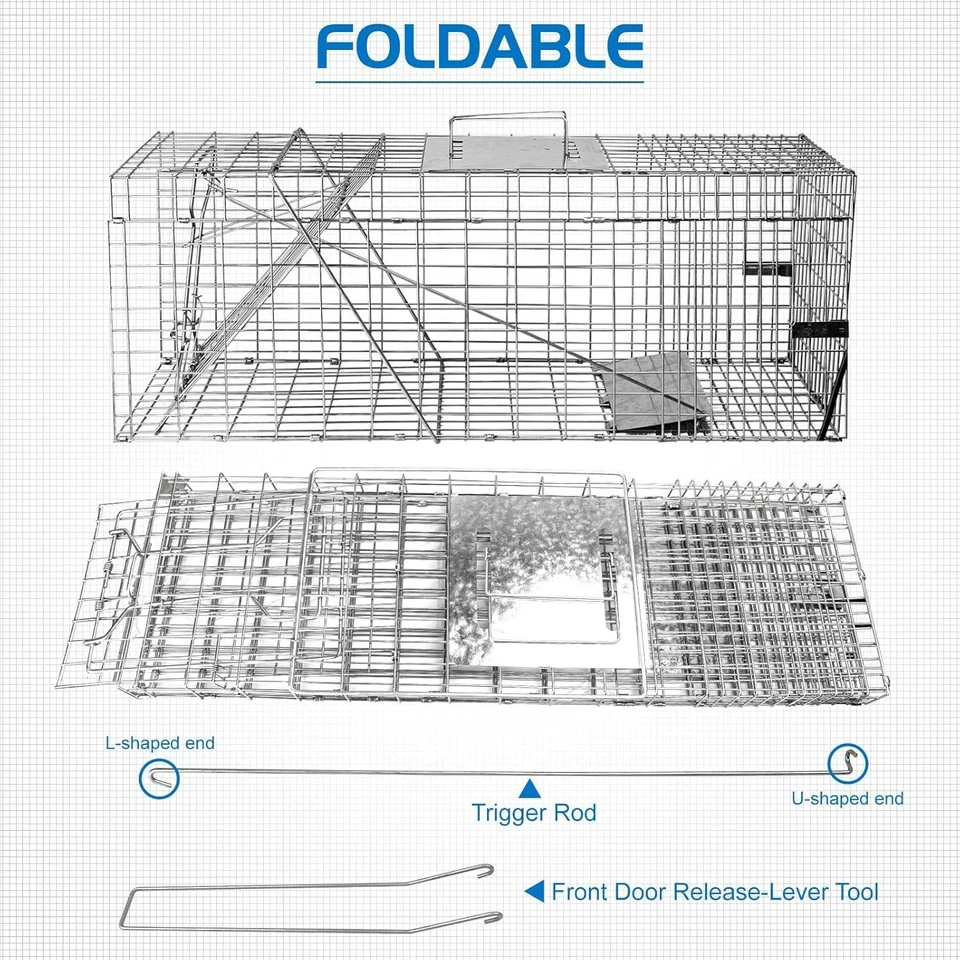 Trampa para jaula de animales vivos de 32" trampas para mapaches plegables de alta resistencia captura y liberación Foto 3 de 4