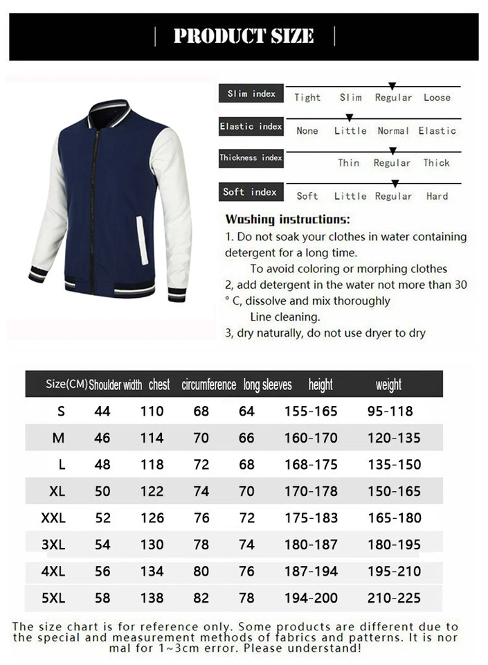 Mens Fashion Varsity Jackets Long Sleeve Slim Fit College Baseball Cotton Coat - Image 3 of 4