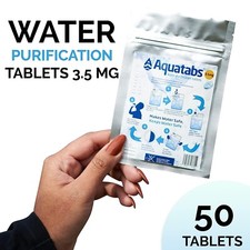 Water Purification Tablets 3.5 MG x 50, 1 Tablet Cleans 500ml - 1 litre